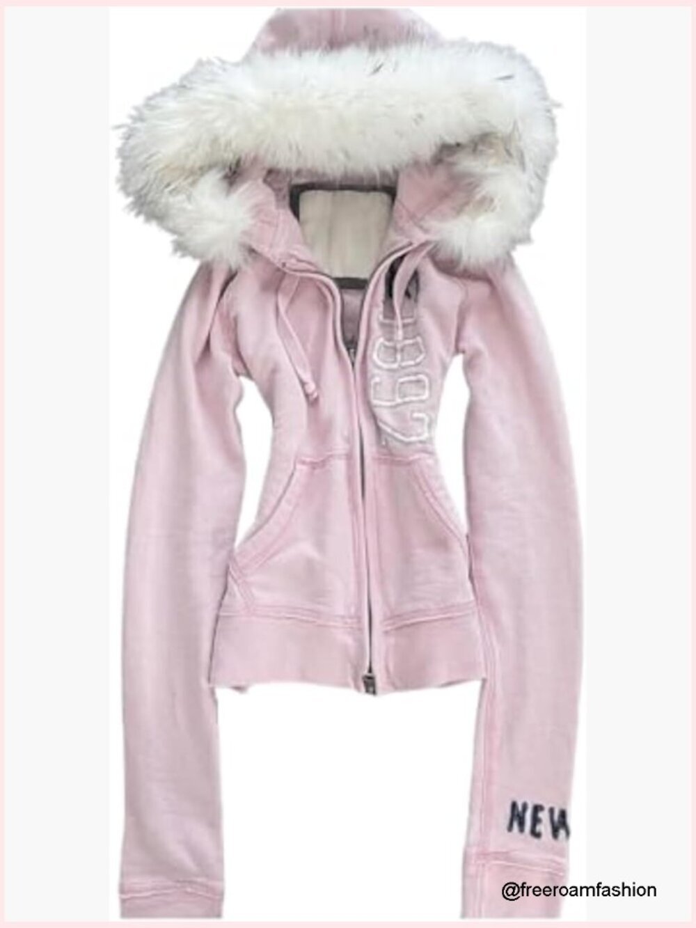Y2K Fur Zip Up Hoodie Women's Grunge Vintage Streetwear Jacket
